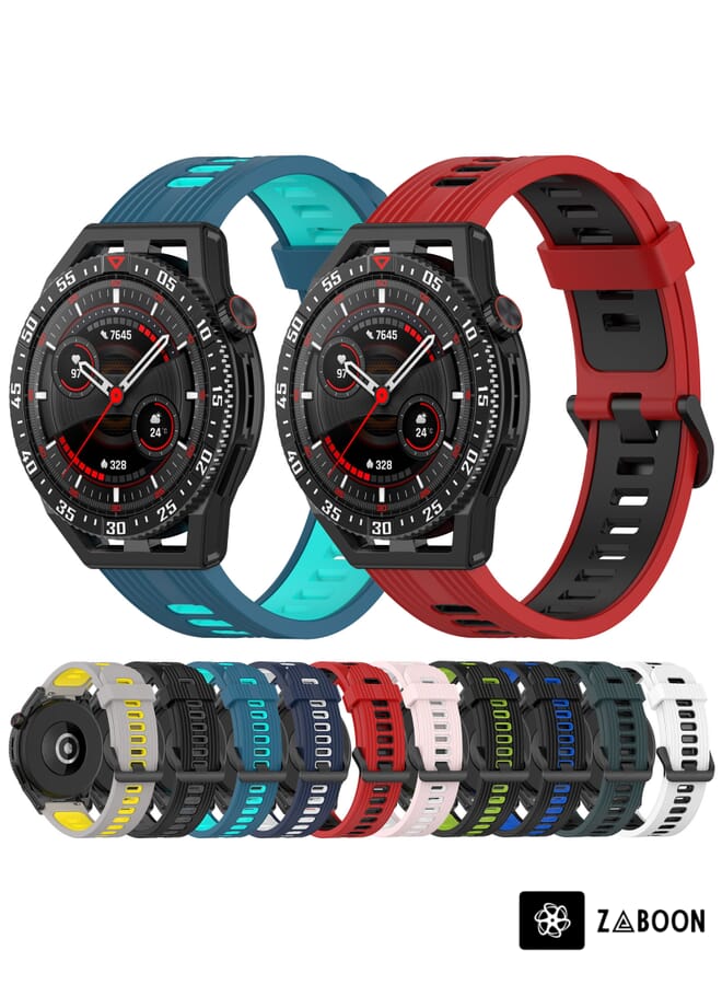 Zaboon Watch Band For Garmin Watch Band Forerunner 265 22mm Vertical Two-Color Silicone (Black+Grey) - Image 3