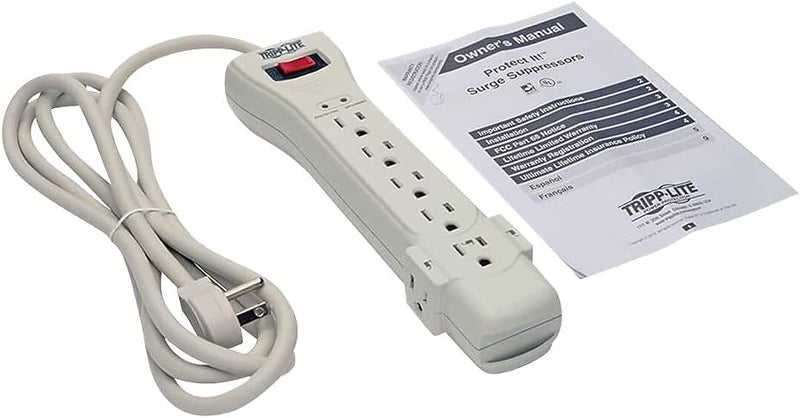TRIPPLITE شريط الطاقة إيتون سلسلة SUPER7 مع قابس مسطح، 7 مآخذ، سلك تمديد بطول 7 أقدام، 2160 جول، معتمد من UL، أبيض، ضمان مدى الحياة من الشركة المصنعة وتأمين بقيمة 75,000 دولار - Image 4