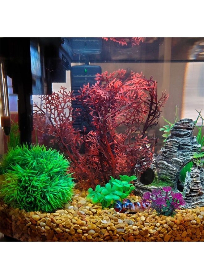 7 قطع من نباتات بلاستيكية بيضاء لحوض السمك وديكورات صخور الكهف، نباتات صناعية صغيرة وكبيرة لحوض السمك مع صخور الكهف - Image 3