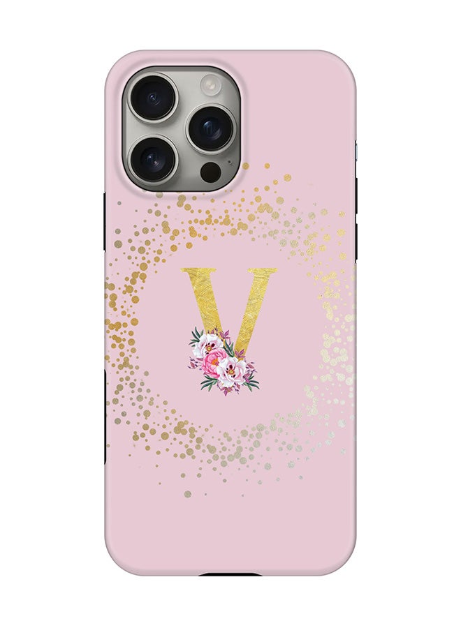 Stylizedd Tough Pro Magnetic Case for iPhone 16 Pro Max, Dual Layer hybrid PC + TPU Mobile Cover Matte - Custom Monogram Floral - V  (Pink ) - Image 1