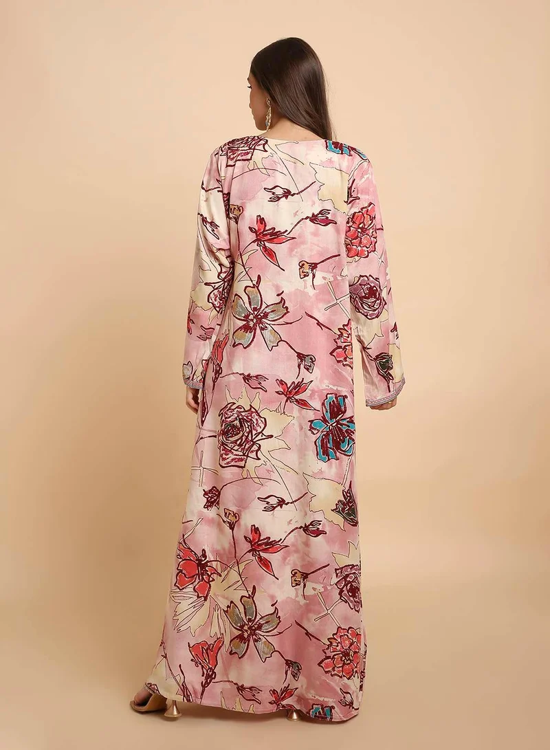 HANA & SARA Womens Printed Arabic Jalabiya Dress with Flowing Full Length Fit