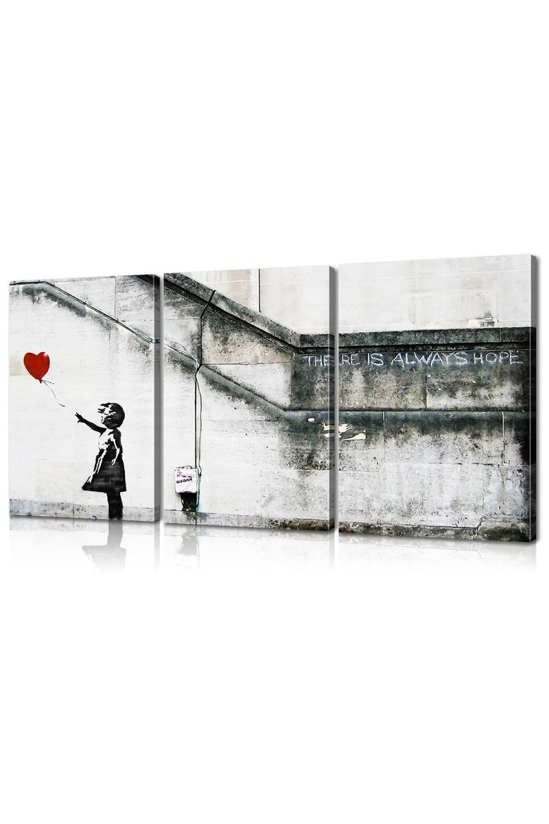 Mistyefly 3 Pieces Banksy Canvas Wall Art Colorful Canvas Wall Art Girl w/ Red Balloon Wall Decor Banksy Poster Street Art Canvas Wall Art Pop Art Decor Graffiti Posters Home Decor (12''Wx16''Hx3PCS) - Image 1