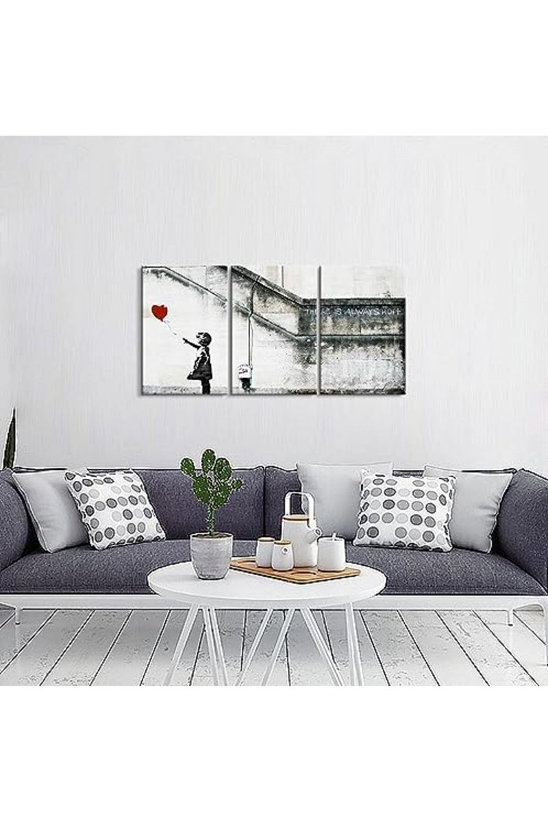 Mistyefly 3 Pieces Banksy Canvas Wall Art Colorful Canvas Wall Art Girl w/ Red Balloon Wall Decor Banksy Poster Street Art Canvas Wall Art Pop Art Decor Graffiti Posters Home Decor (12''Wx16''Hx3PCS) - Image 2