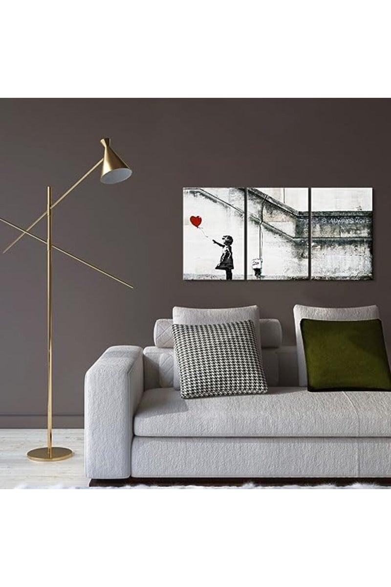 Mistyefly 3 Pieces Banksy Canvas Wall Art Colorful Canvas Wall Art Girl w/ Red Balloon Wall Decor Banksy Poster Street Art Canvas Wall Art Pop Art Decor Graffiti Posters Home Decor (12''Wx16''Hx3PCS) - Image 3