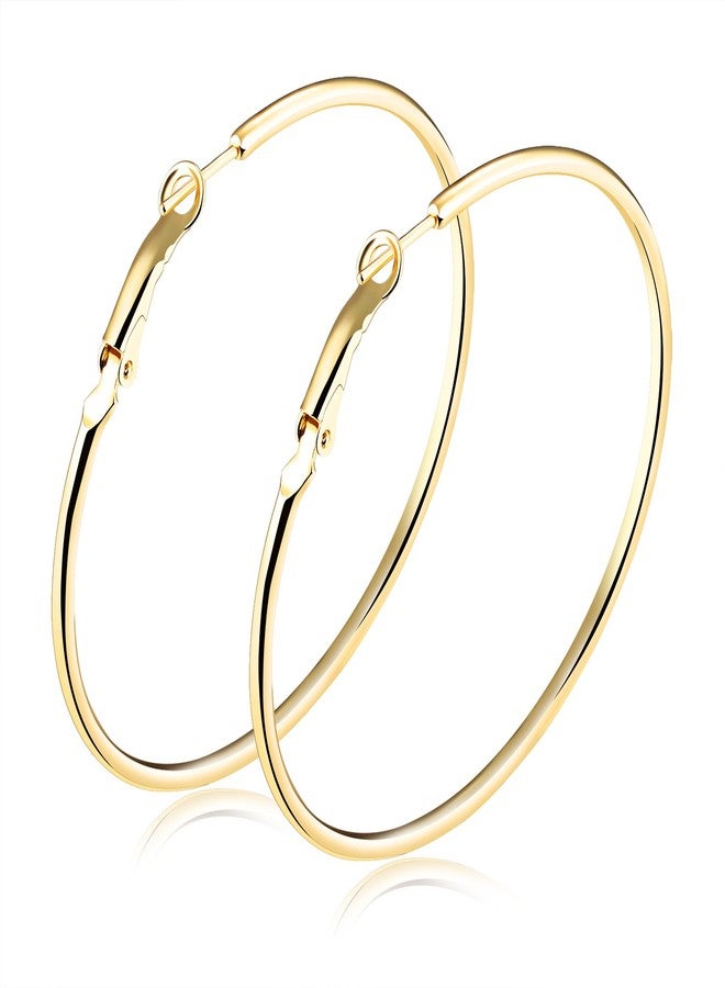 TEMICO Fashion Gold Hoop Earrings for Women Gold Plated Round Hoops Earrings Hypoallergenic 40mm-70mm Diameter - Image 1