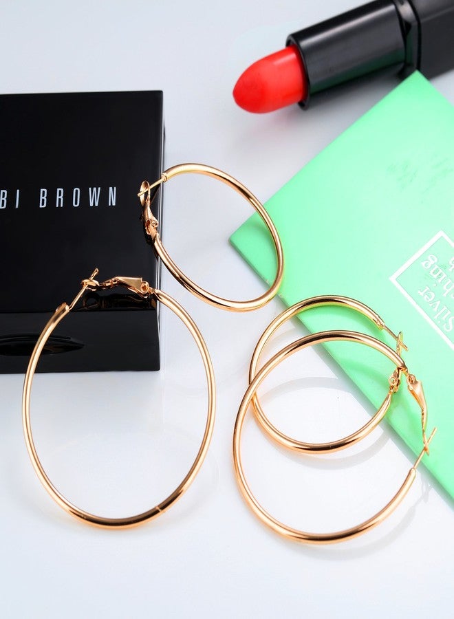 TEMICO Fashion Gold Hoop Earrings for Women Gold Plated Round Hoops Earrings Hypoallergenic 40mm-70mm Diameter - Image 2