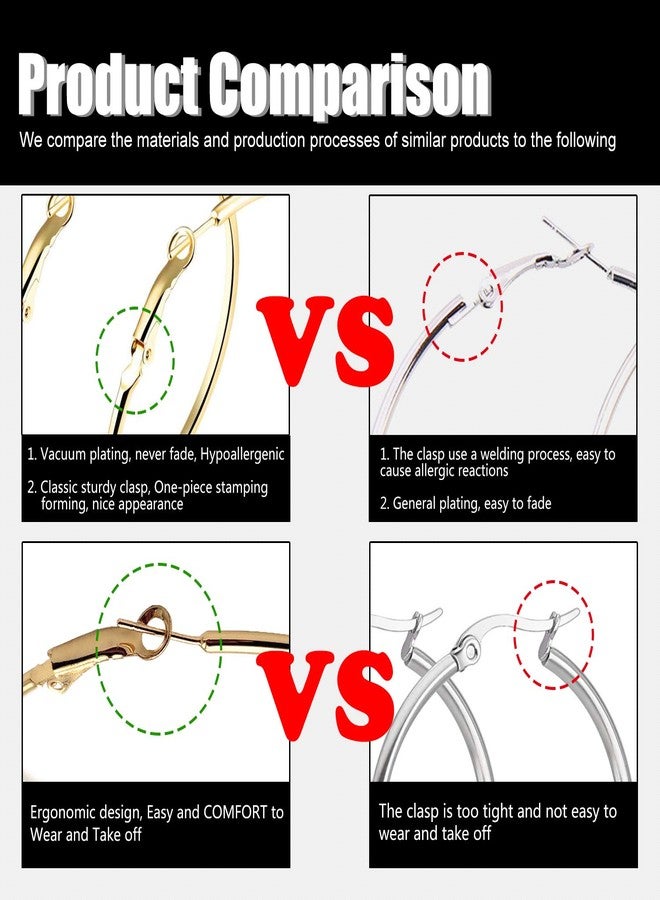 TEMICO Fashion Gold Hoop Earrings for Women Gold Plated Round Hoops Earrings Hypoallergenic 40mm-70mm Diameter - Image 5