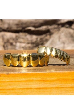 SYOSI Hip Hop Style Teeth Grillz, Gold Plated High Polish Teeth, Removable Mouth Grills For Women Men  - Image 4
