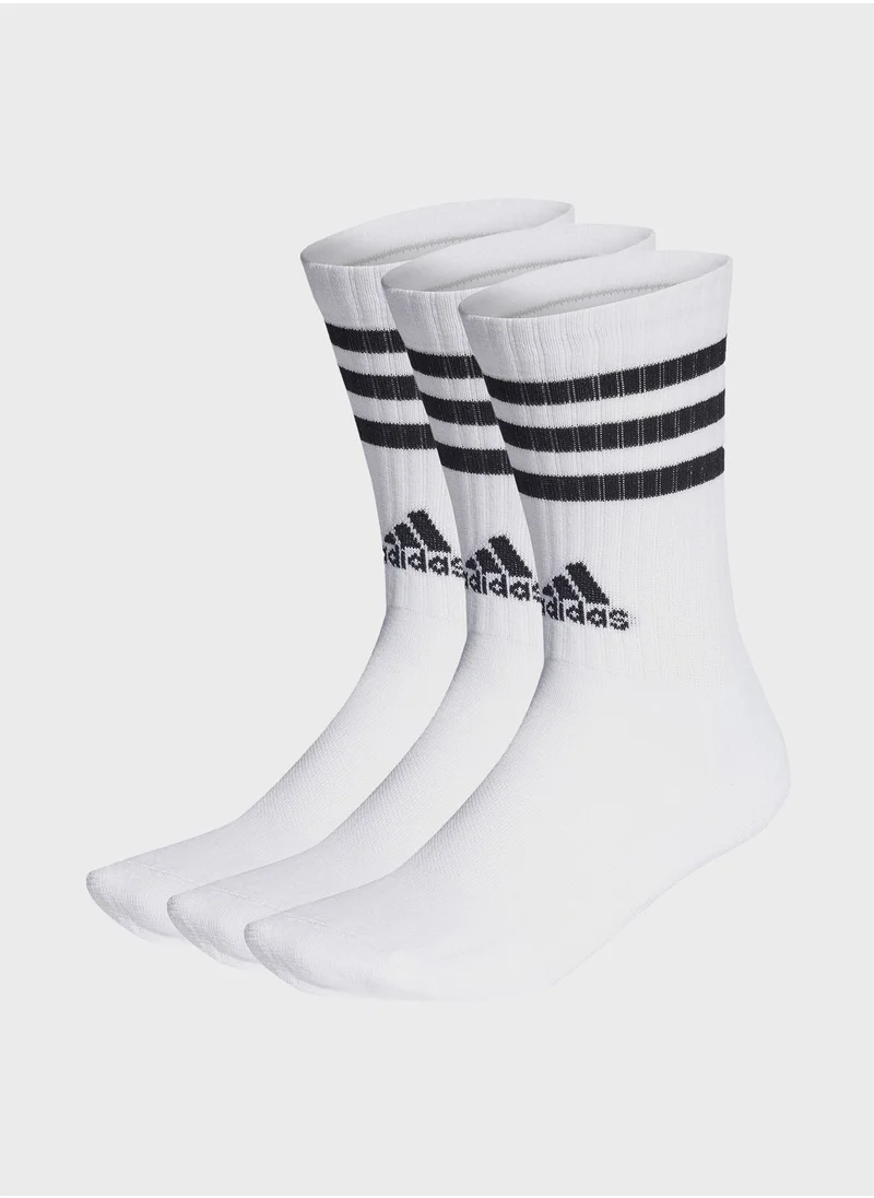 Adidas 3 Pack 3 Stripes Cushioned Sportswear Crew Socks