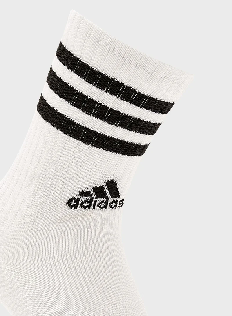 Adidas 3 Pack 3 Stripes Cushioned Sportswear Crew Socks