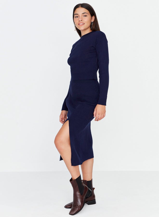 trendyol Navy Blue Crop Knitwear Set - Lower and Upper Set - Image 2