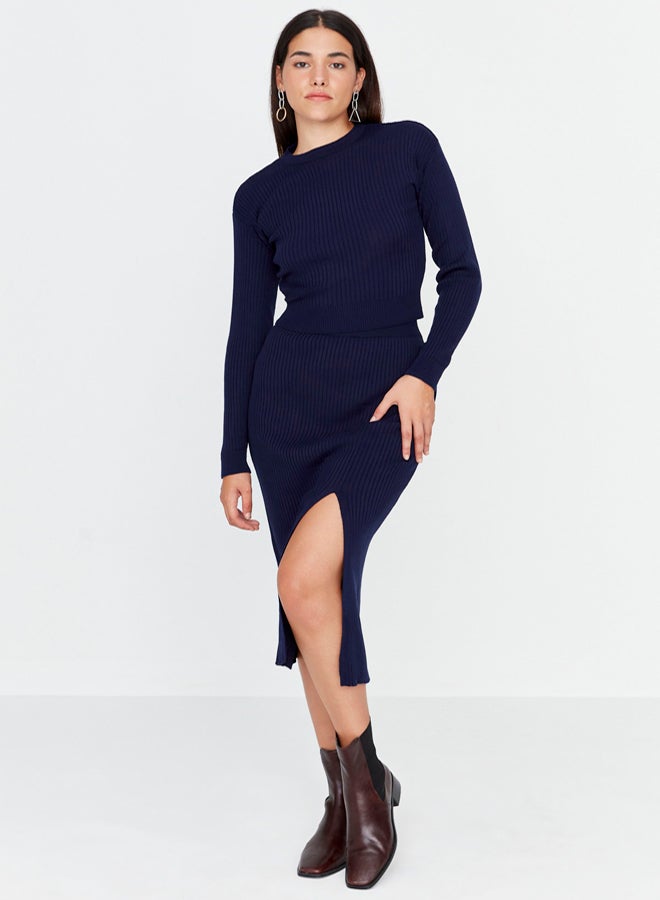 trendyol Navy Blue Crop Knitwear Set - Lower and Upper Set - Image 1