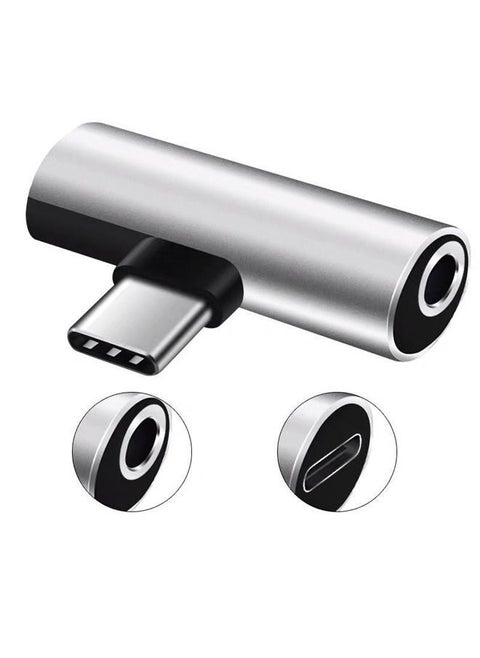 2 in 1 USB C to 3.5mm Headphone and Charger Adapter, Type-C to Hi-Res 3.5mm Audio with PD Fast Charge (Silver)