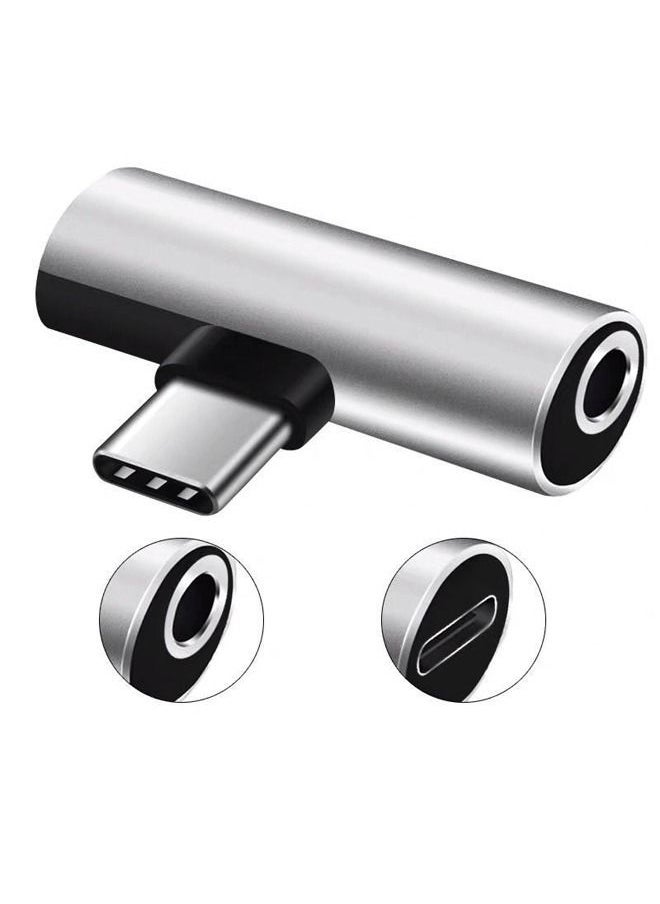 Ant - 2 in 1 USB C to 3.5mm Headphone and Charger Adapter, Type-C to Hi-Res 3.5mm Audio with PD Fast Charge (Silver) - Image 1