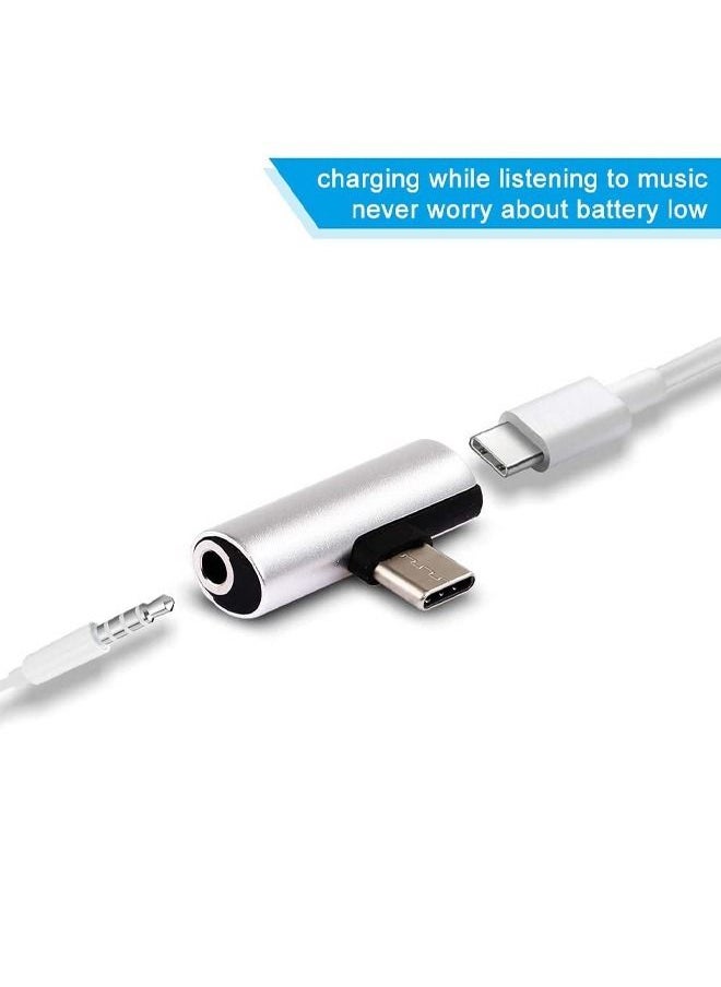 Ant - 2 in 1 USB C to 3.5mm Headphone and Charger Adapter, Type-C to Hi-Res 3.5mm Audio with PD Fast Charge (Silver) - Image 1