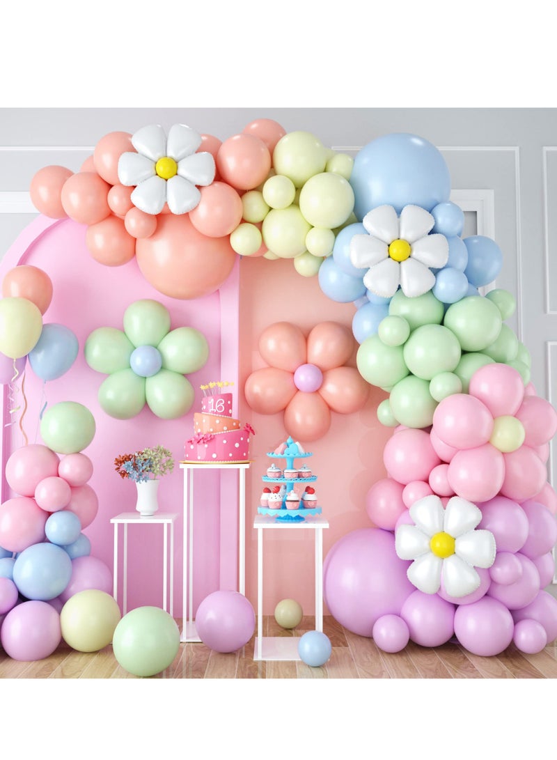 Excefore Daisy Balloon Garland Arch Kit, 104 Pcs Retro Hippie Boho Macaron Pastel Balloons Garland Daisy Flower Balloons for Girls Baby Shower, Birthday, Wedding Decorations Daisy Party Decorations - Image 1