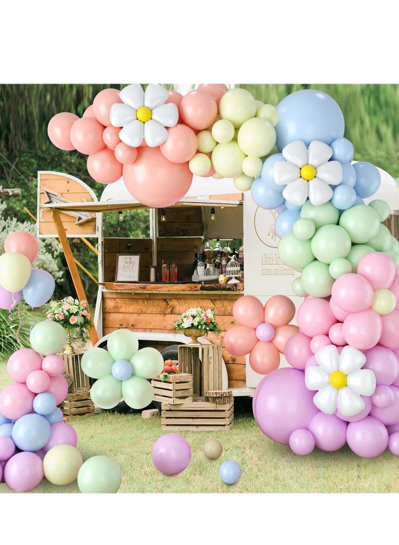 Excefore Daisy Balloon Garland Arch Kit, 104 Pcs Retro Hippie Boho Macaron Pastel Balloons Garland Daisy Flower Balloons for Girls Baby Shower, Birthday, Wedding Decorations Daisy Party Decorations - Image 4