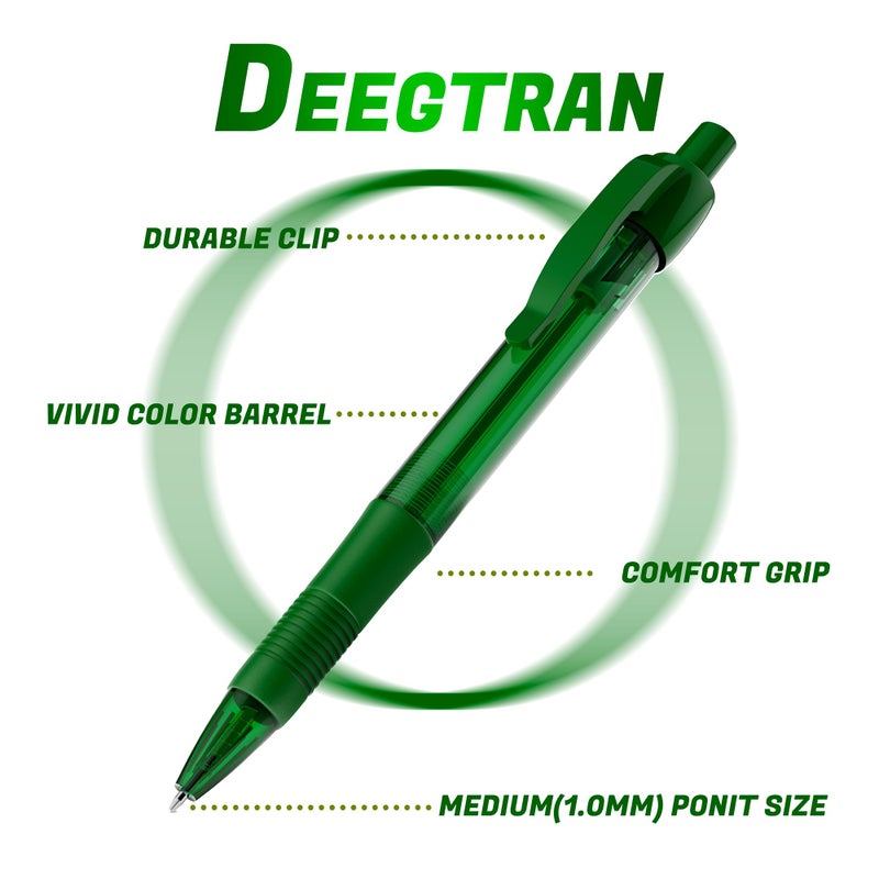 deegtran Pens Bulk, 30 Pack No Bleed Green Ink Click Pens with Soft Grip, Wholesale Retractable Ballpoint Pens for Office School, Medium Point Smooth 1.0MM - Image 2
