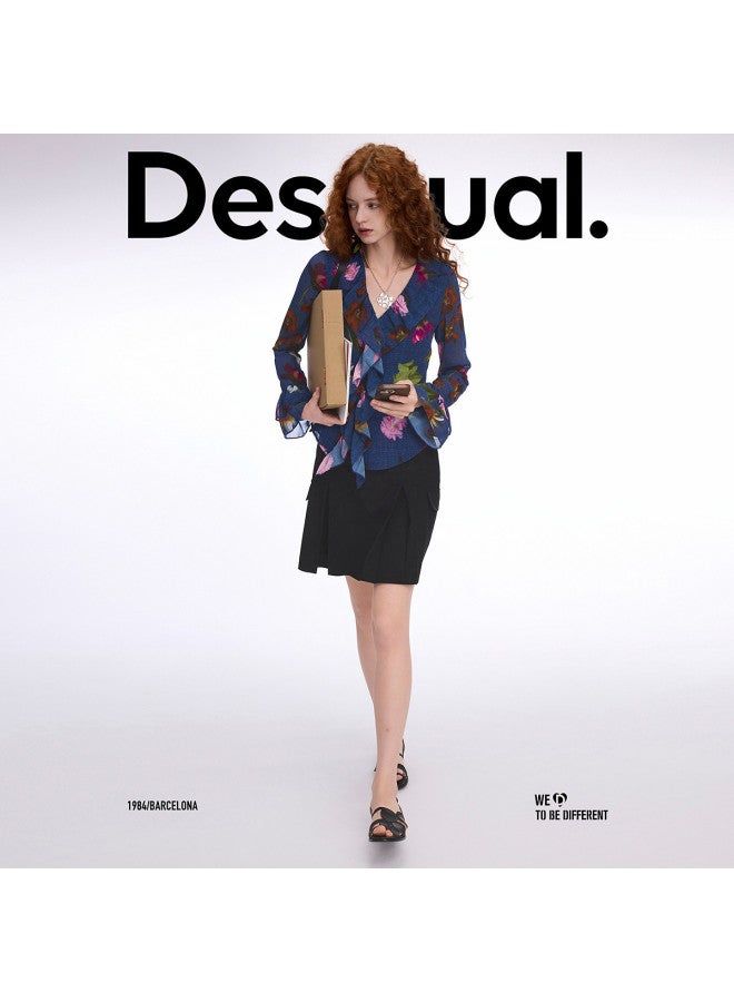 DESIGUAL 25 Spring/summer New Rose Print Flounce Design V-neck Women's Blouse - Image 5