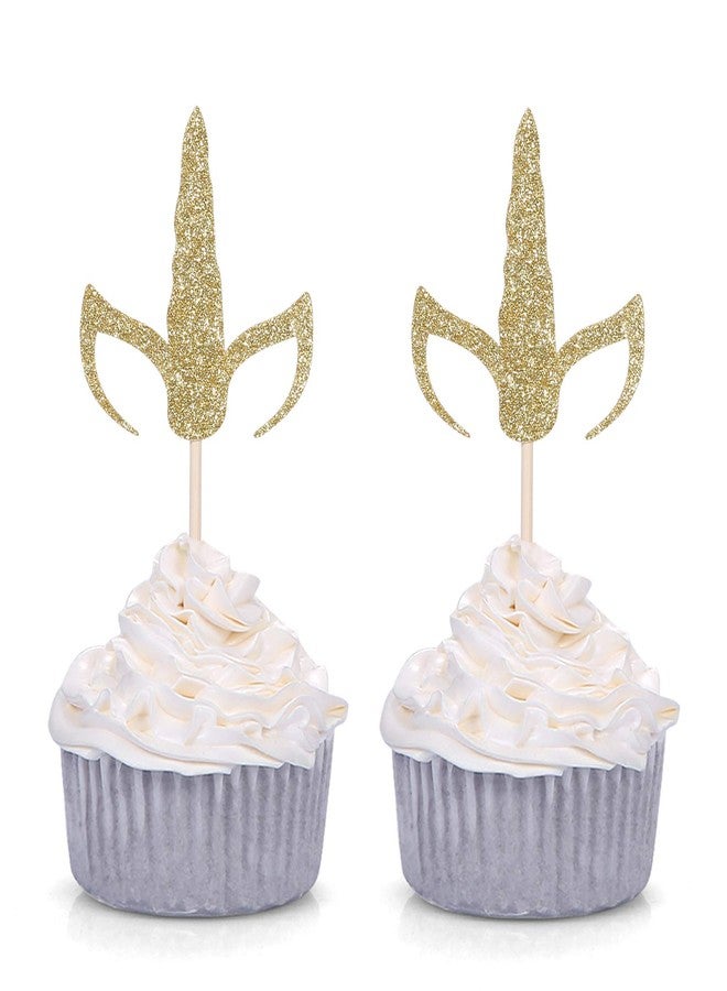 Set of 24 Gold Glitter Unicorn Horn and Ears Cupcake Toppers Baby Shower Kid's Birthday Party Decorations