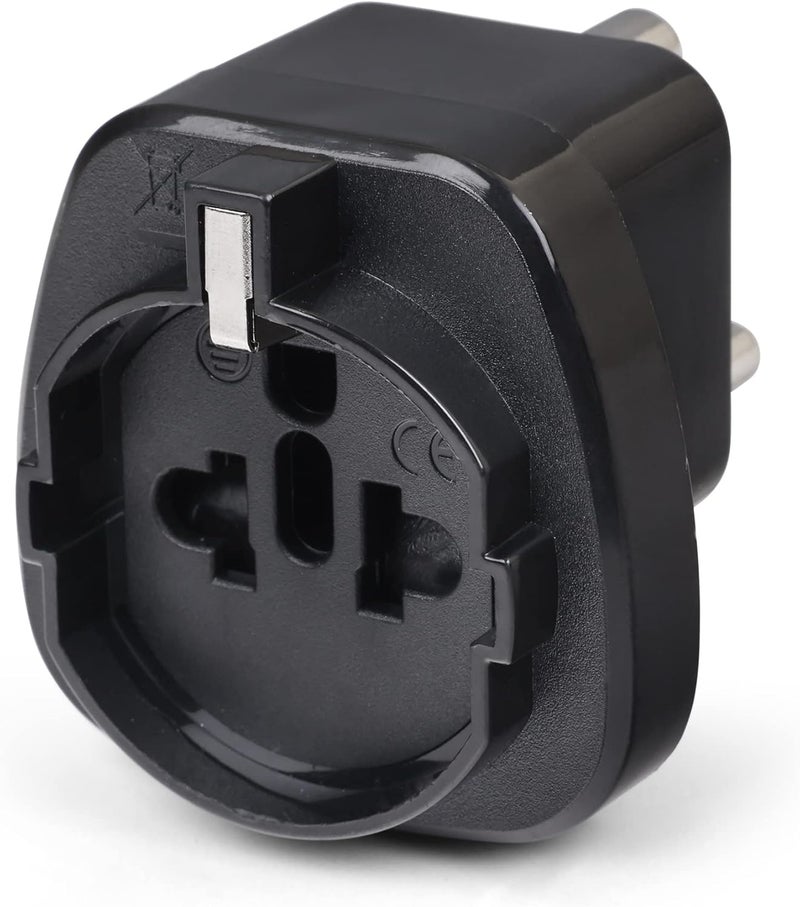 OREI European (Schuko) to India Plug Adapter - Convert European Type E/F Input to India Type D Three Prong Output Connection - Heavy Duty - Black Color (1 Pack) - Image 1