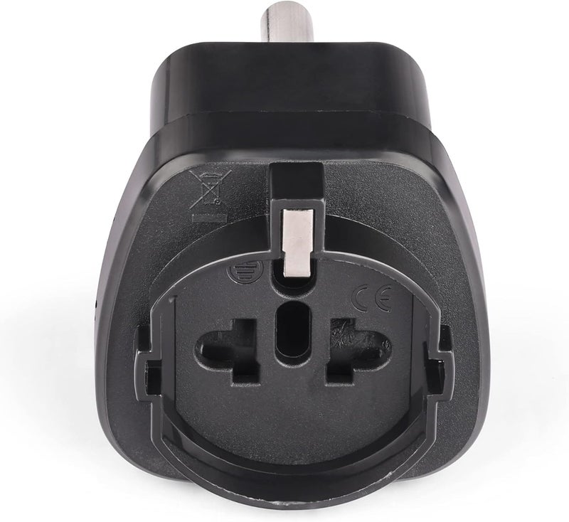 OREI European (Schuko) to India Plug Adapter - Convert European Type E/F Input to India Type D Three Prong Output Connection - Heavy Duty - Black Color (1 Pack) - Image 3