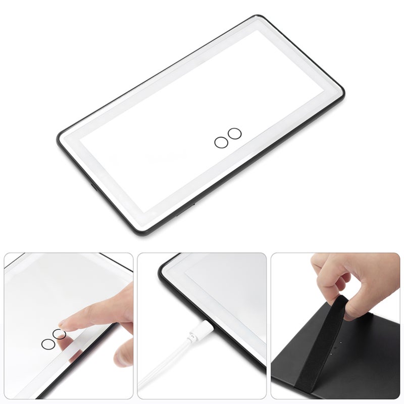Car Sun Visor Vanity Mirror: 26*13.5*0.9cm White - 3 Light Modes Double Touch Control 1500mAh Rechargeable Battery for Car Makeup Application - Image 5