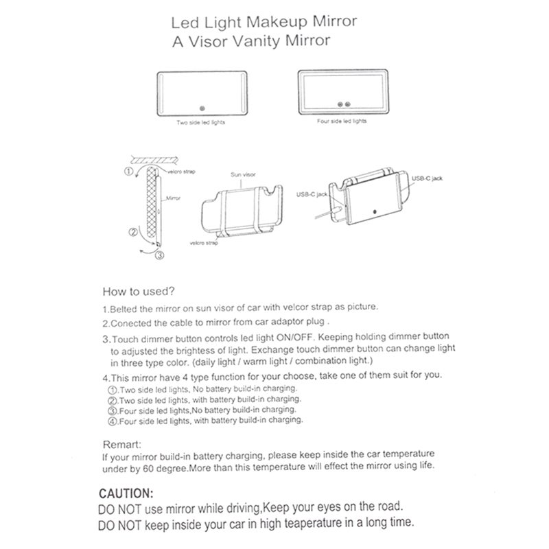 Car Sun Visor Vanity Mirror: 26*13.5*0.9cm White - 3 Light Modes Double Touch Control 1500mAh Rechargeable Battery for Car Makeup Application - Image 3