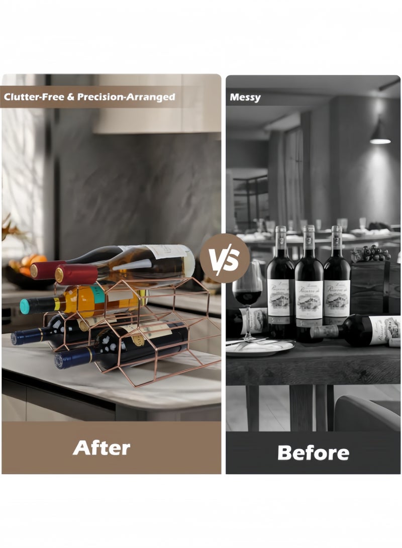 HALAMODO Gold Wine Rack with 6 Bottle Holder for Wine Storage Freestanding Wine Rack for Cellar Metal Tabletop Wine Holder for Kitchen & Pantry & Cabinets - Image 4