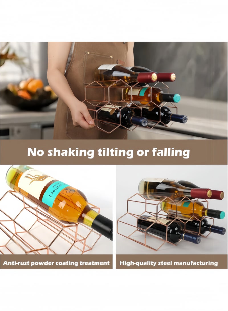 HALAMODO Gold Wine Rack with 6 Bottle Holder for Wine Storage Freestanding Wine Rack for Cellar Metal Tabletop Wine Holder for Kitchen & Pantry & Cabinets - Image 3
