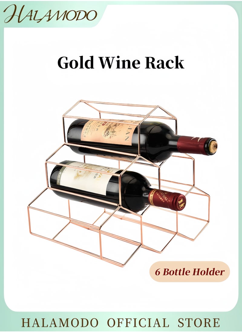 HALAMODO - Gold Wine Rack with 6 Bottle Holder for Wine Storage Freestanding Wine Rack for Cellar Metal Tabletop Wine Holder for Kitchen & Pantry & Cabinets - Image 1