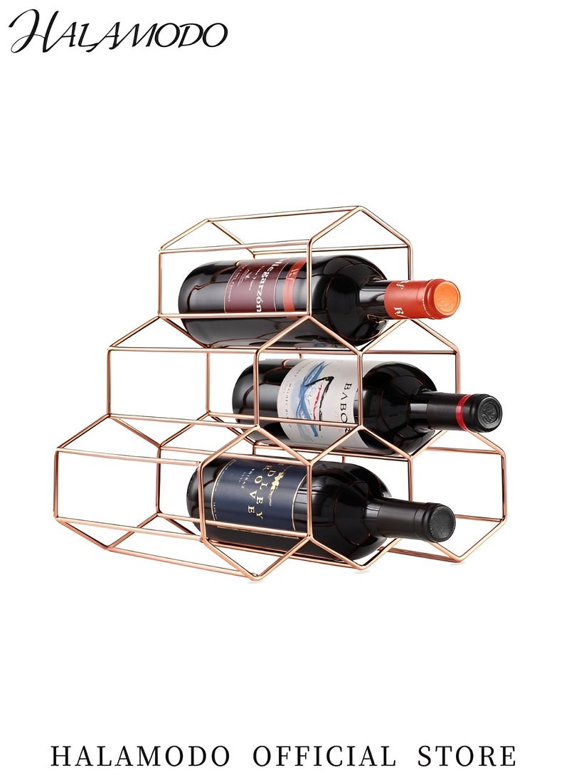 HALAMODO - Gold Wine Rack with 6 Bottle Holder for Wine Storage Freestanding Wine Rack for Cellar Metal Tabletop Wine Holder for Kitchen & Pantry & Cabinets - Image 1