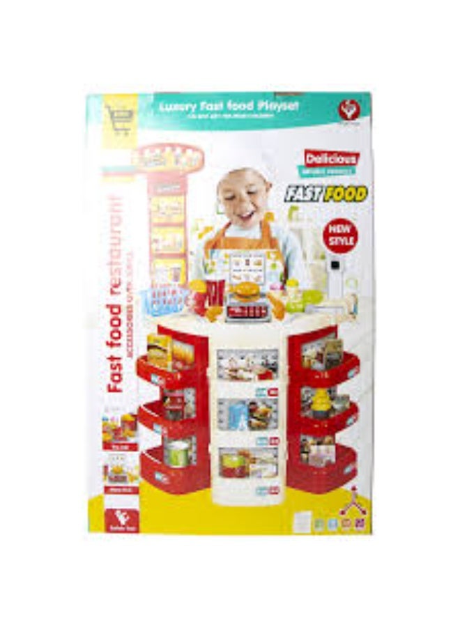 مجموعة لعب مطعم الوجبات السريعة للأطفال مع أكثر من 30 ملحقًا - لعبة تظاهرية مع منضدة وسجل نقدي للأطفال من سن 3 سنوات فما فوق - Image 5