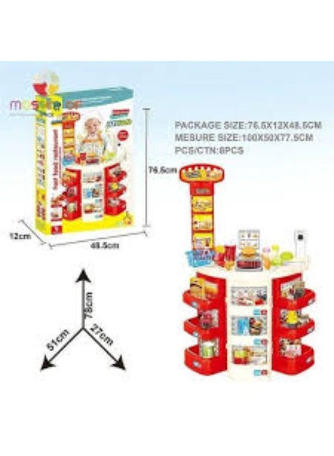 مجموعة لعب مطعم الوجبات السريعة للأطفال مع أكثر من 30 ملحقًا - لعبة تظاهرية مع منضدة وسجل نقدي للأطفال من سن 3 سنوات فما فوق - Image 4