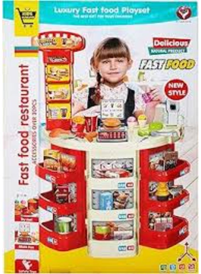 مجموعة لعب مطعم الوجبات السريعة للأطفال مع أكثر من 30 ملحقًا - لعبة تظاهرية مع منضدة وسجل نقدي للأطفال من سن 3 سنوات فما فوق - Image 3