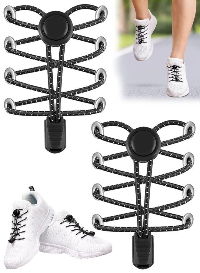 2 Pairs No Tie Elastic Trainer Laces, Easy Lock Shoelaces For Sport Running Walking Boots, String Shoe Lace For Adults Kids Women Mens - Image 1