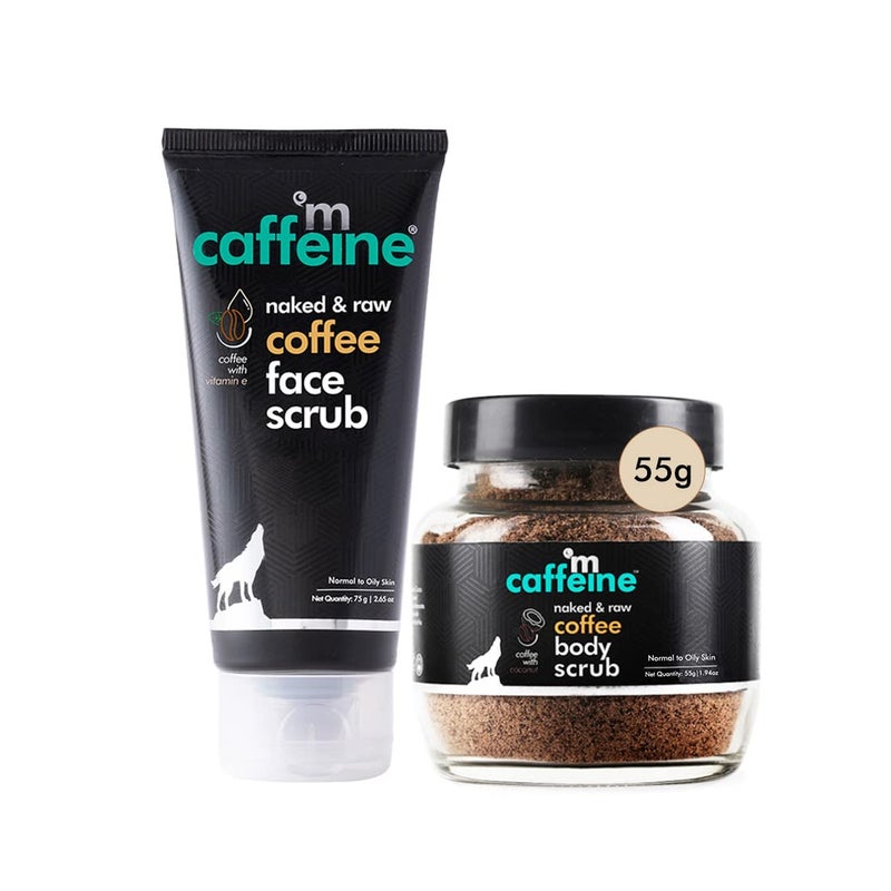 MCaffeine mCaffeine Exfoliating Coffee Body Face Scrub for Tan Dirt Blackhead Removal Value Pack DeTan Bathing Combo for Women Men With Body 55gm Face 75gm Scrubs  - Image 1