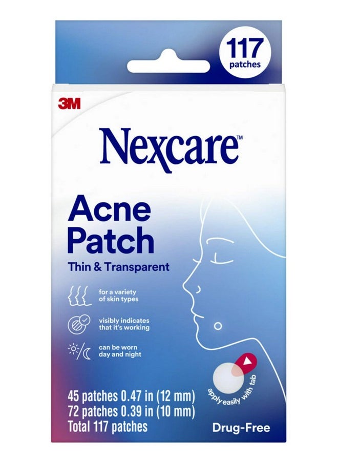 Nexcare Nexcare Thin and Transparent Acne Patch, Skin Cover Absorbs Pus and Oil from Clogged Pores, Made with hydrocolloid, tab Allows for Easy Removal from Liner - 117 Pimple Patches  - Image 1