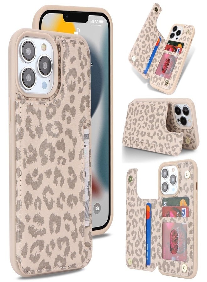 iCoverCase Compatible with iPhone 13 Pro Case with Card Holder, Wallet Phone Case for Women Men RFID Blocking PU Leather Protective Case 6.1 Inch (Beige Leopard) - Image 1