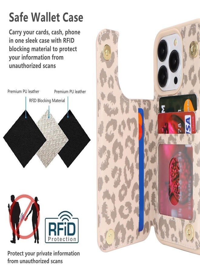 iCoverCase Compatible with iPhone 13 Pro Case with Card Holder, Wallet Phone Case for Women Men RFID Blocking PU Leather Protective Case 6.1 Inch (Beige Leopard) - Image 4