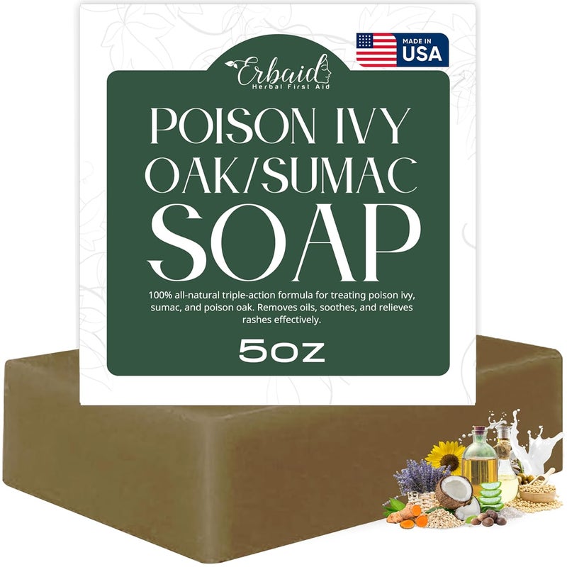 Erbaid Poison Ivy Soap Bar All Natural Poison Ivy Treatment AntiItch Skin Cleanser Wash for Poison Ivy Poison Oak Sumac Removes Oils Soothes Relieves Rashes 5oz Jewelweed Soap Made in USA - Image 1