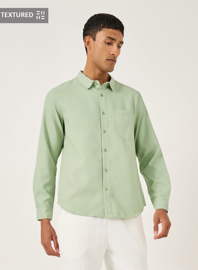 Styli Textured Spread Collar Regular Fit Shirt with Pocket Detail - Image 1