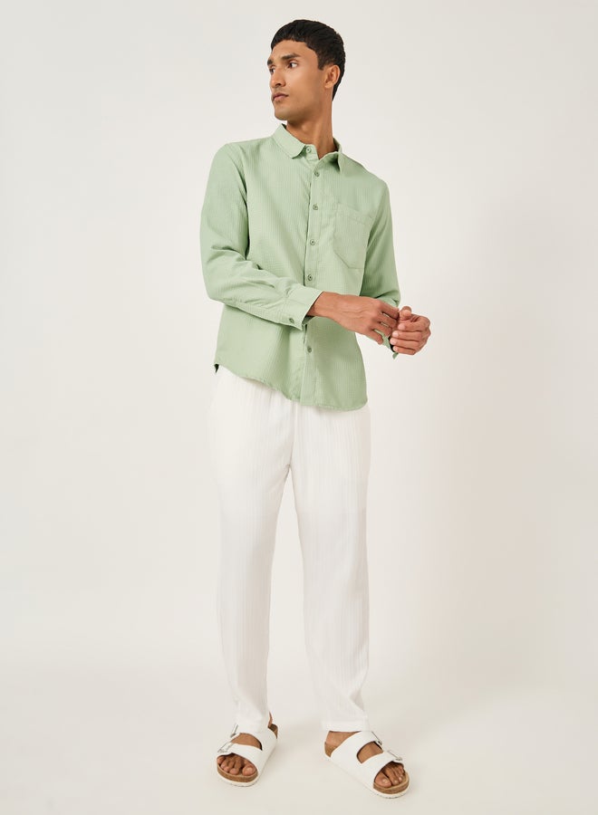 Styli Textured Spread Collar Regular Fit Shirt with Pocket Detail - Image 2