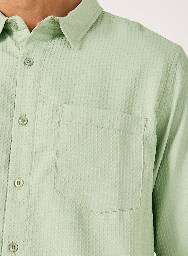 Styli Textured Spread Collar Regular Fit Shirt with Pocket Detail - Image 3