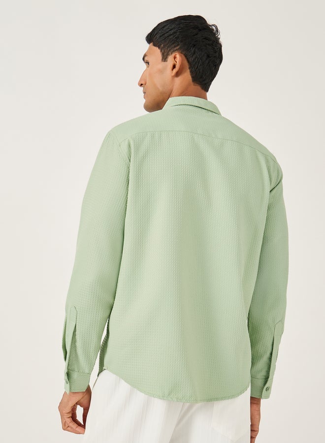 Styli Textured Spread Collar Regular Fit Shirt with Pocket Detail - Image 4