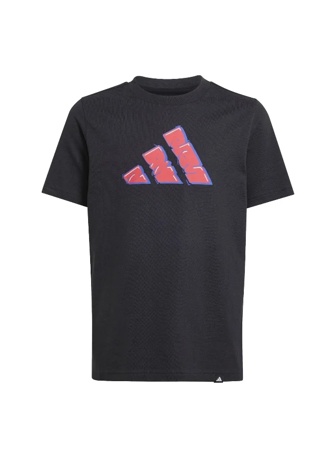 Adidas J Graffiti T Black Training T-Shirts For Junior 7-8Y