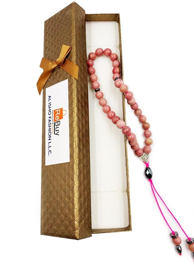 REBUY REBUY Rhodocrosite  Natural Gemstone Islamic Prayer 33 Beads Tasbih  - Image 4