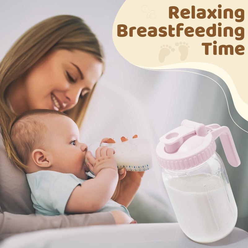 AoeJarry Breast Milk Pitcher with Leak Proof Flip Cap & Pour Spout, 32 oz Wide Mouth Mason Jars for Breast Milk Storage Container, Glass Picther with Lid for Cold Brew Coffee, Sun Tea, Juices, Pink - Image 5
