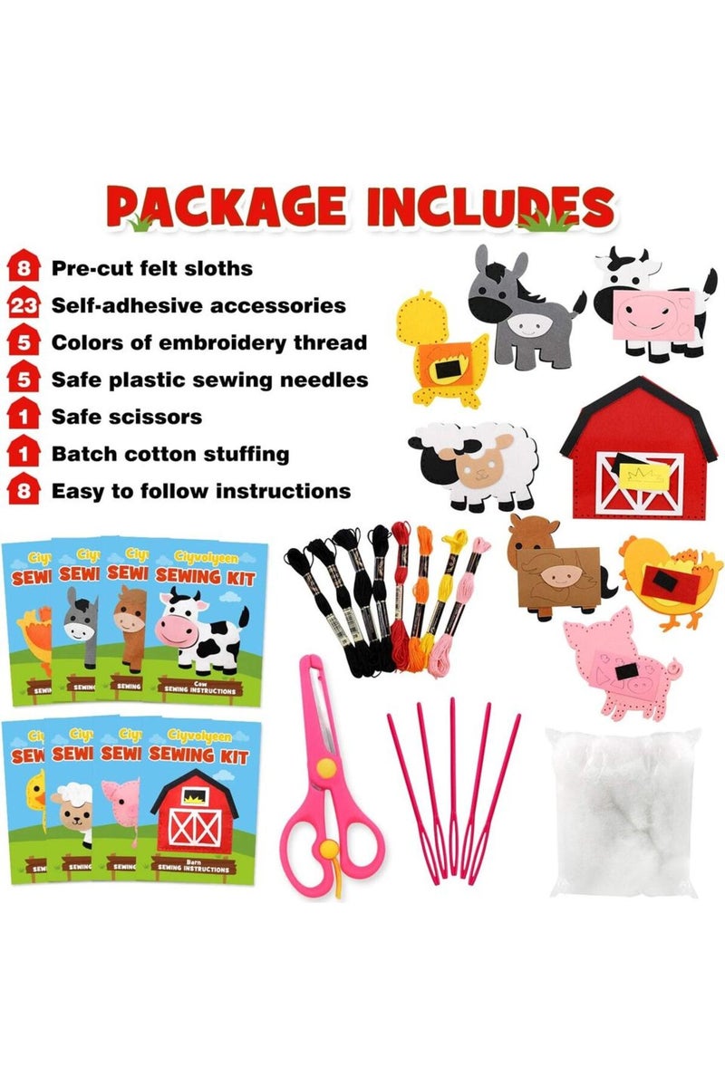8pcs Christmas Sewing Kit Animal Sewing Craft Kit Farm Animal Toy DIY Crafting Sewing Set Educationa