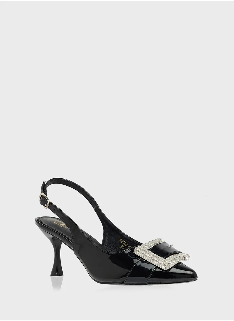 ايلا Sling Back Heeled Pump With Diamante Buckle